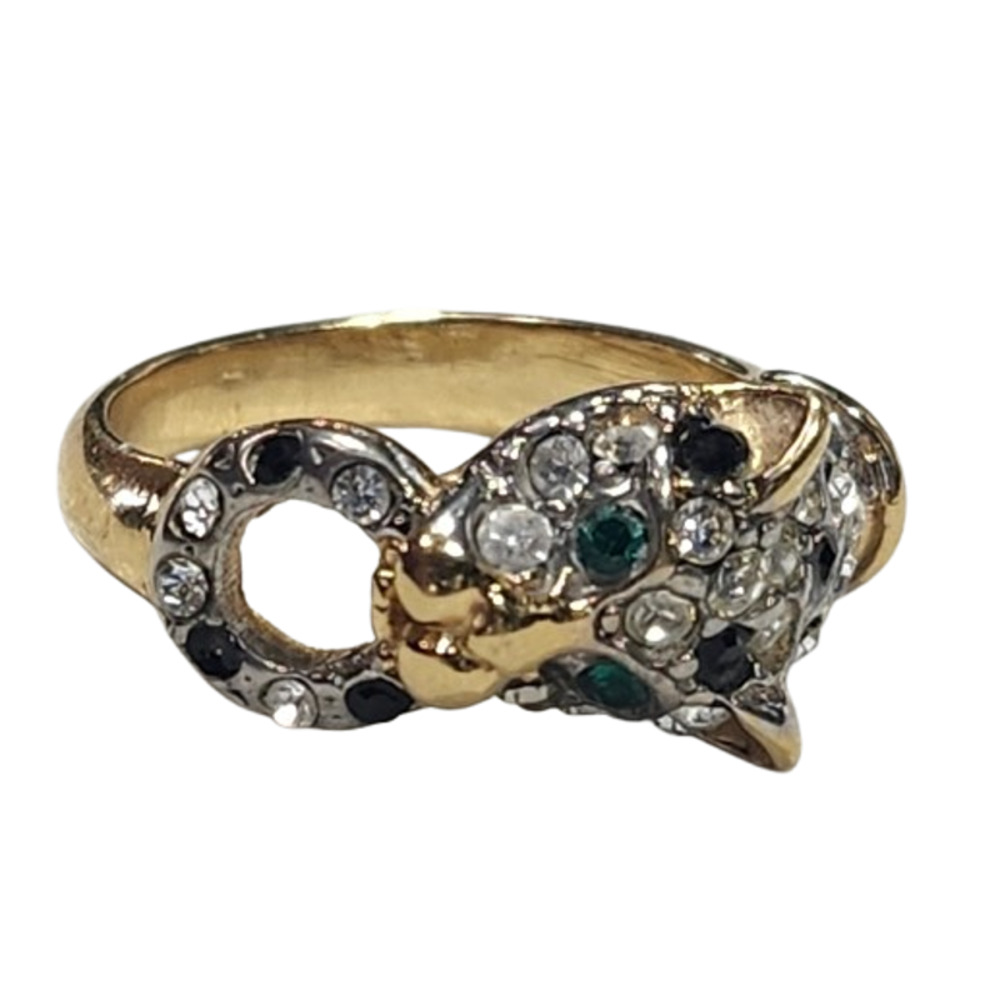 Vtg Jackie Collins Gold Plated Pave Leopard Cheetah Ring Size 8